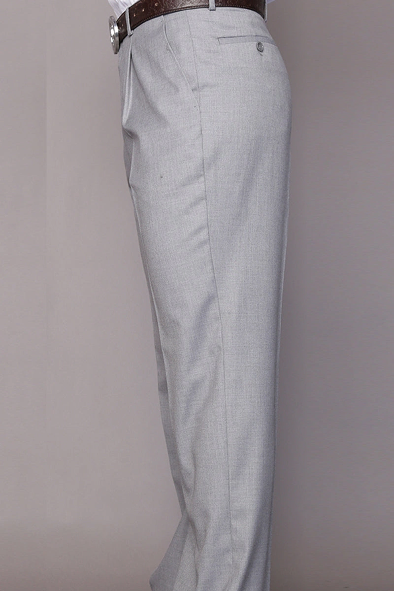 Pantalón de vestir de lana gris para hombre, corte clásico, tallas grandes y especiales ¡Elegancia atemporal!