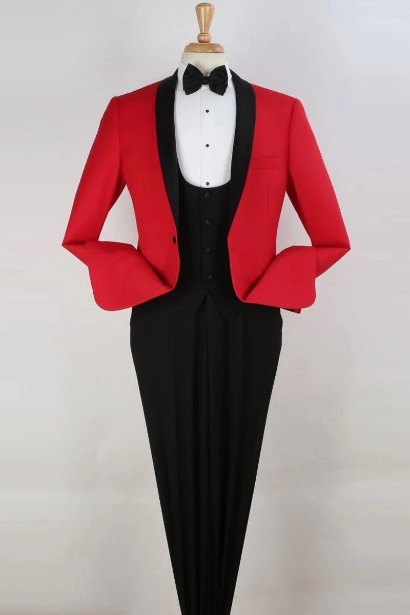 ¡Tuxedo Rojo con Chal y Chaleco! Elegancia para el Hombre Moderno. Un botón, estilo único, ¡Imprescindible!