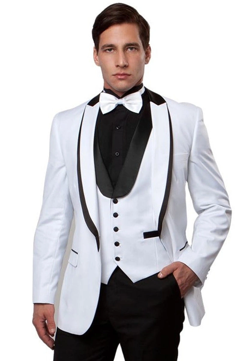 "Espectacular Chaleco Tuxedo de Satén Blanco: Elegancia y Sofisticación para Cada Hombre."