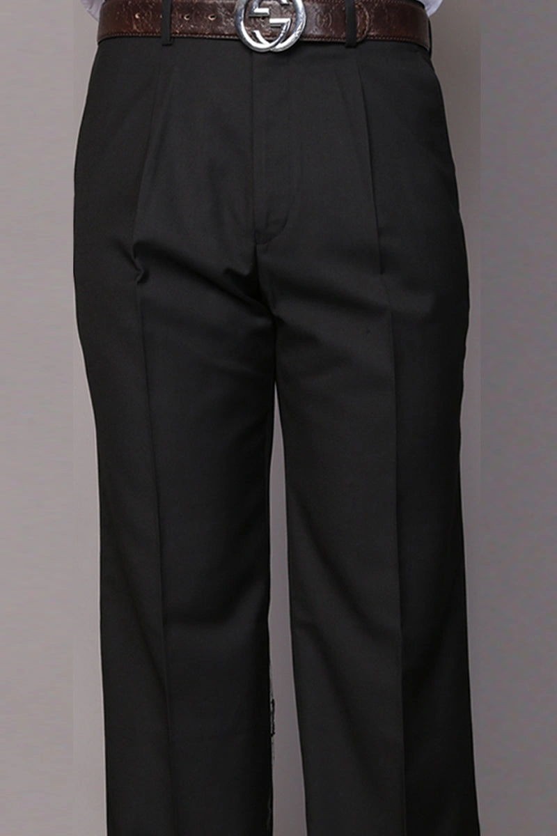 Pantalón de vestir negro, 100% lana, corte clásico y pinzas para el hombre moderno.