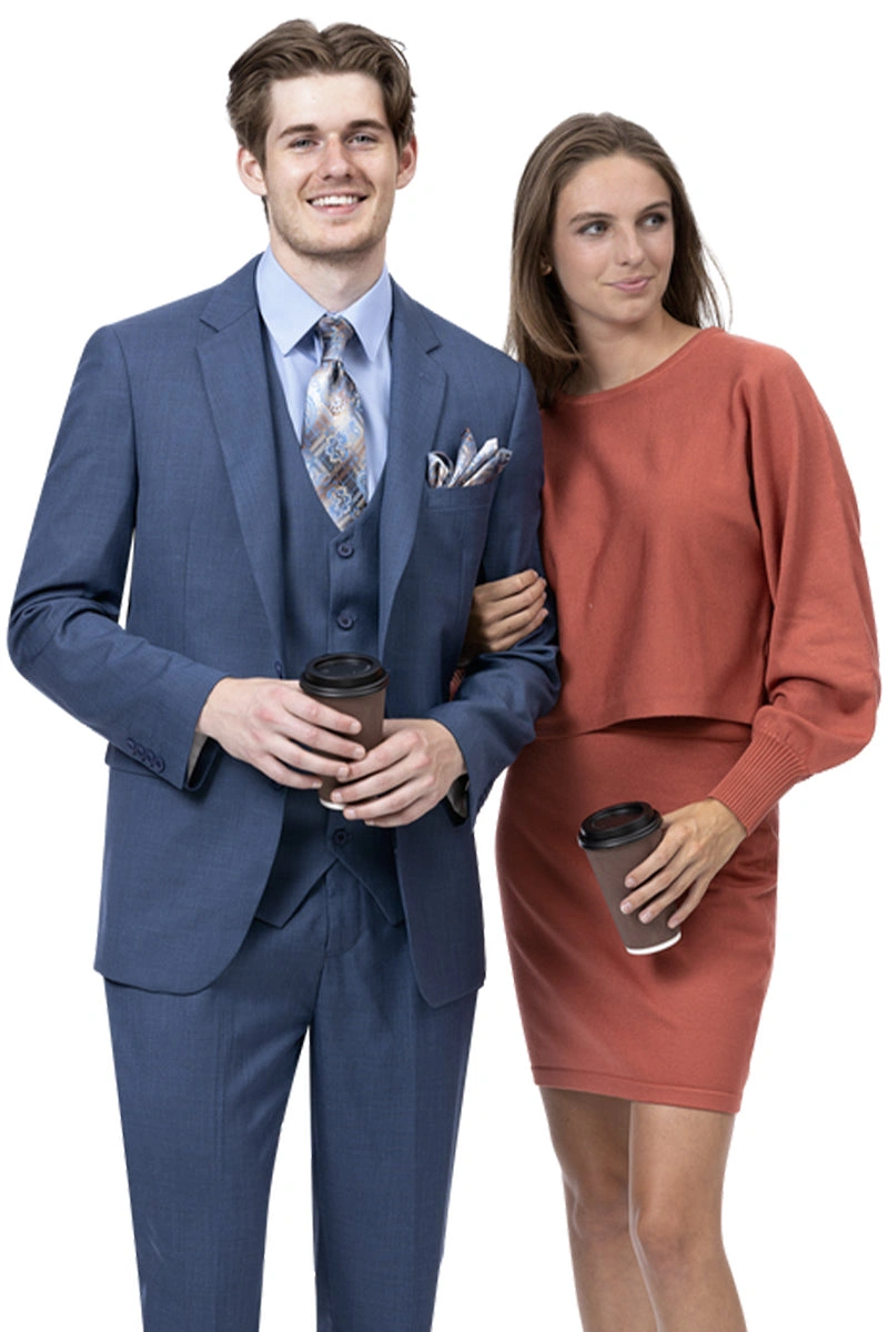 Traje de negocios Moderno Azul Medianoche, corte perfecto, con chaleco, ¡Elegancia garantizada!